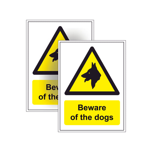 2 pack Beware of the dogs warning safety sticker or 3mm signs for doors, walls & windows