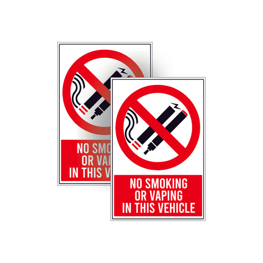 2 pack of No smoking or vaping vehicle warning sign stickers for taxi cars cabs vans